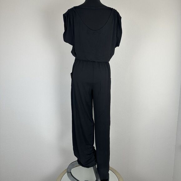 Max Studio Jumpsuit Womens Small Black Stretch Straight Leg Back Cutout Casual - Picture 7 of 14